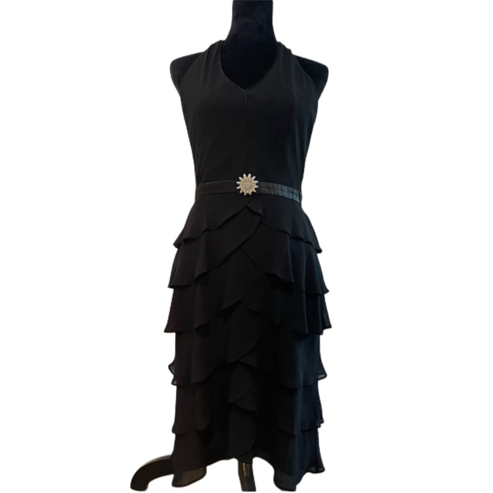 Vintage Patra Black Tiered Halter Cocktail Party Dress Size 6
